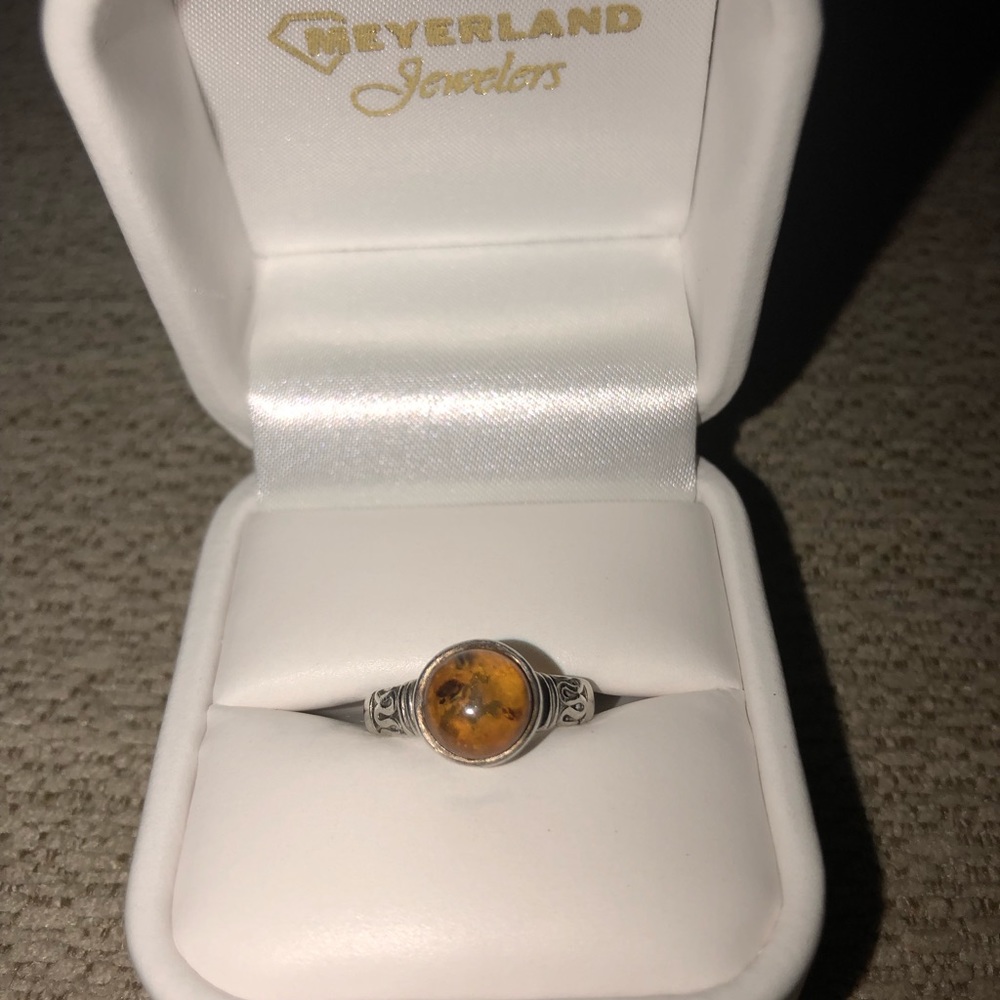 Amber and sterling ring size 7